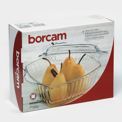 Кастрюля Paşabahçe Borcam, 2 л, 23.2×23.2 см, с крышкой, рифлёная, жаропрочное стекло, прозрачная