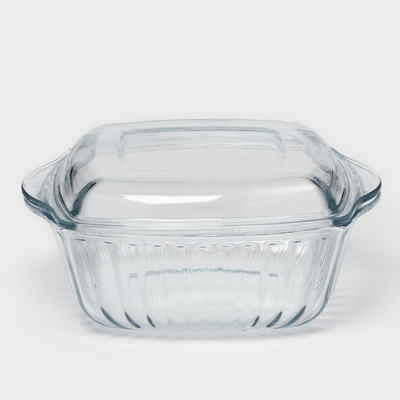 Кастрюля Paşabahçe Borcam, 2 л, 23.2×23.2 см, с крышкой, рифлёная, жаропрочное стекло, прозрачная