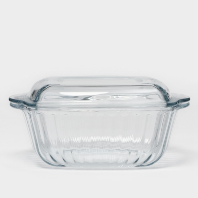 Кастрюля Paşabahçe Borcam, 2 л, 23.2×23.2 см, с крышкой, рифлёная, жаропрочное стекло, прозрачная