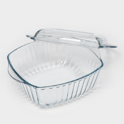 Кастрюля Paşabahçe Borcam, 2 л, 23.2×23.2 см, с крышкой, рифлёная, жаропрочное стекло, прозрачная
