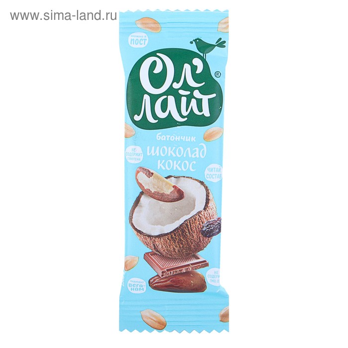 Батончик "Ол 'Лайт" фруктово-ореховый шоколадный с кокосом, 30 г - Фото 1
