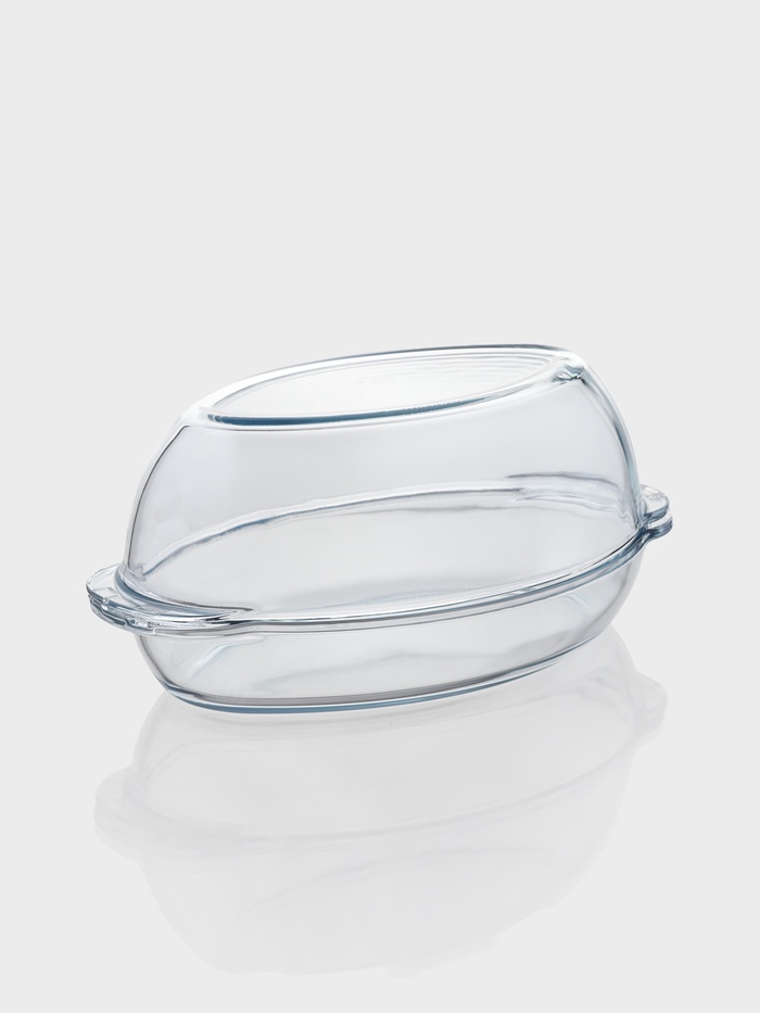 Утятница овальная Paşabahçe, 2,6/1.3 л, с крышкой-формой для запекания, жаропрочное стекло, прозрачная - Фото 1