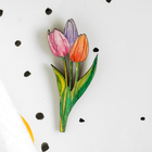 Брошь деревянная, ручная работа "Цветы" тюльпаны - Фото 1