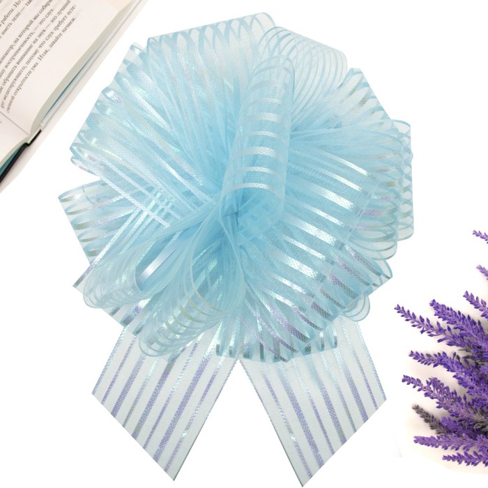 Подарочный бант - шар №10 «Полоски», голубой, для упаковки подарков - Фото 1