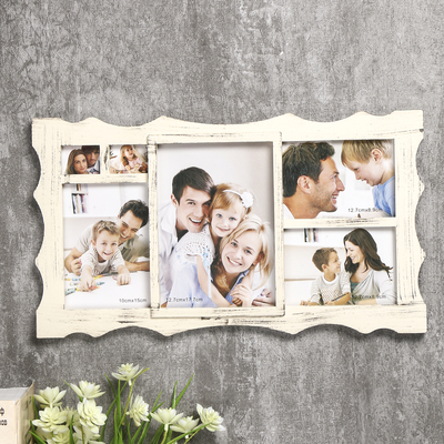 Фоторамка пластик на 6 фото 4х5, 9х13, 10х15, 13х18 см "Узорная" бежевая 23х40,5х2 см