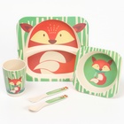 Набор детской посуды «Лисичка», из бамбука, 5 предметов: тарелка, миска, стакан, столовые приборы - фото 8465828