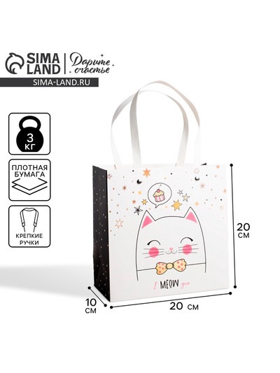 Пакет подарочный, упаковка, «Котик», 20 х 20 х 10 см
