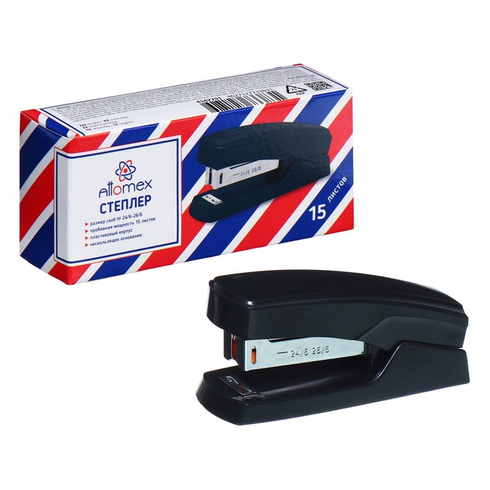 Степлер № 24/6 и 26/6, до 15 листов, Attomex, чёрный - Фото 1