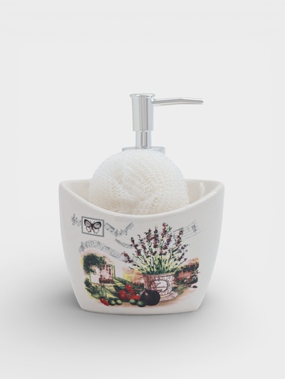 Дозатор для моющего средства с подставкой для губки Доляна «Лаванда», 260 мл