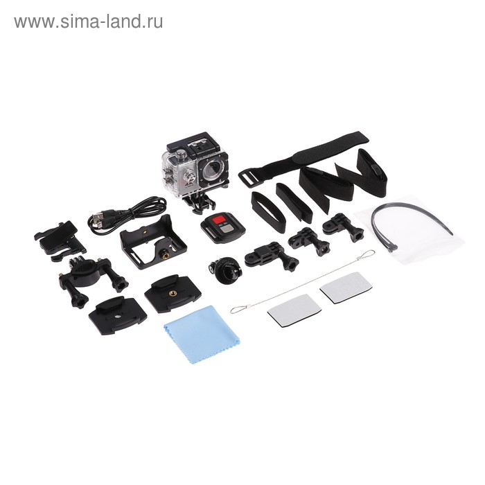 Экшн-камера Luazon RS-04, FHD, Wi-fi, чехол для подводной съемки, 18 предметов, серебристая - Фото 1