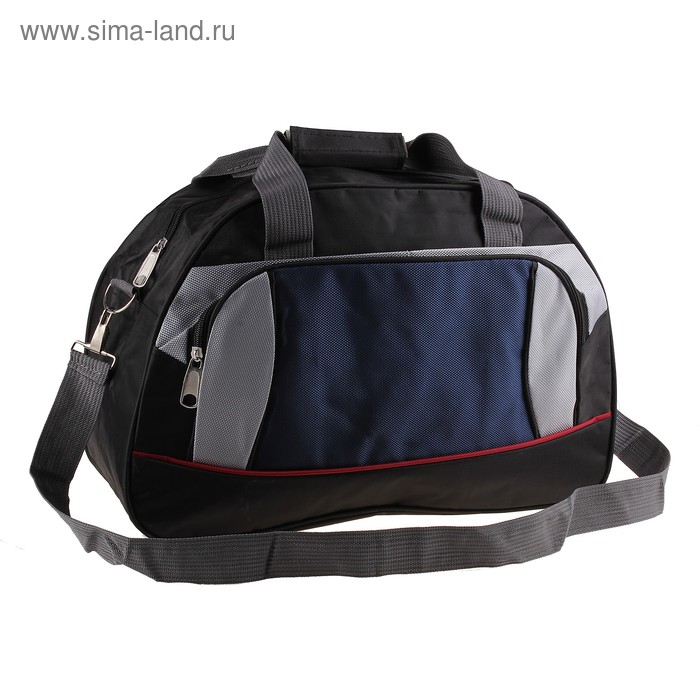 сумка спортивная 45917 29*42*18см, 1 отдел+ нар карман+ регул ремень черная с синей вставкой - Фото 1
