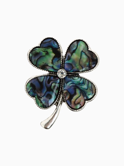 Брошь-кулон «Галиотис» клевер, цвет зелёный в серебре