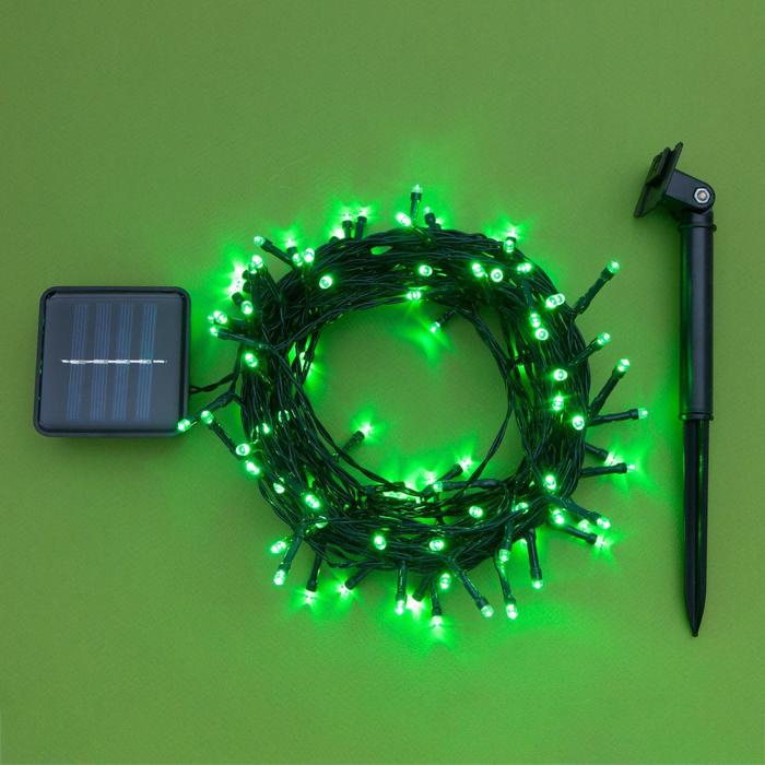 Гирлянда «Нить» 10 м, IP44, тёмная нить, 100 LED, свечение зелёное, 2 режима, солнечная батарея - фото 1905558694