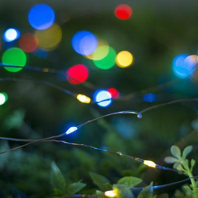 Гирлянда «Нить» 10 м роса, IP44, серебристая нить, 100 LED, свечение мульти, 2 режима, солнечная батарея