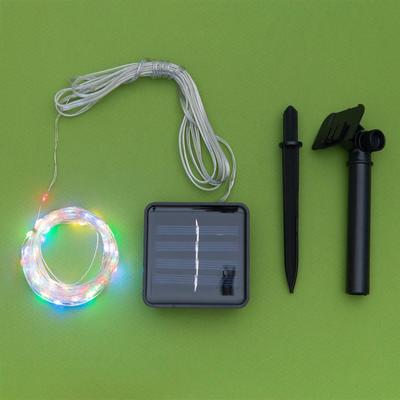 Гирлянда «Нить» 10 м роса, IP44, серебристая нить, 100 LED, свечение мульти, 2 режима, солнечная батарея