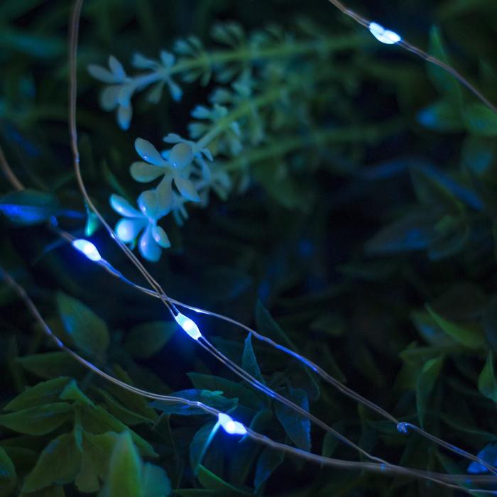 Гирлянда «Нить» 10 м роса, серебристая нить, 100 LED, свечение синее, 2 режима, солнечная батарея - фото 1905558771