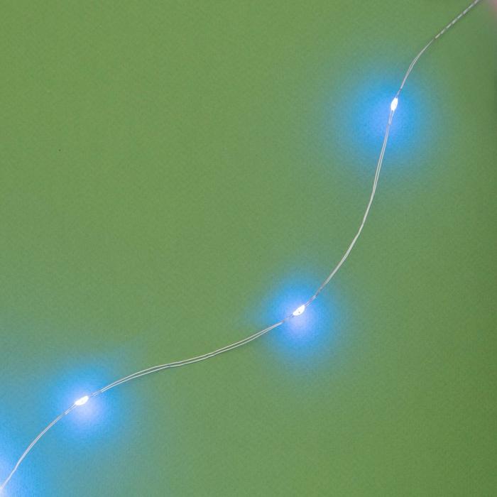 Гирлянда «Нить» 10 м роса, серебристая нить, 100 LED, свечение синее, 2 режима, солнечная батарея - фото 1905558777