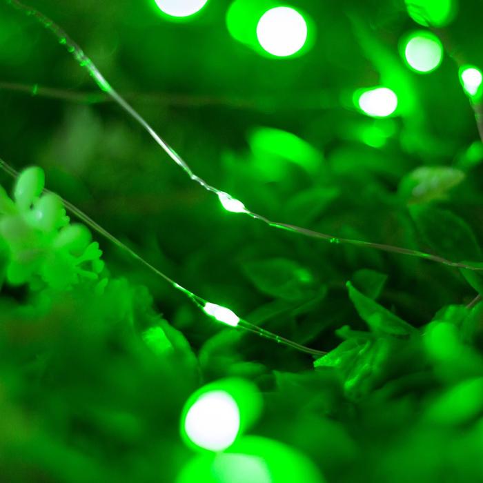 Гирлянда «Нить» 10 м роса, IP44, серебристая нить, 100 LED, свечение зелёное, 2 режима, солнечная батарея - фото 1883453288