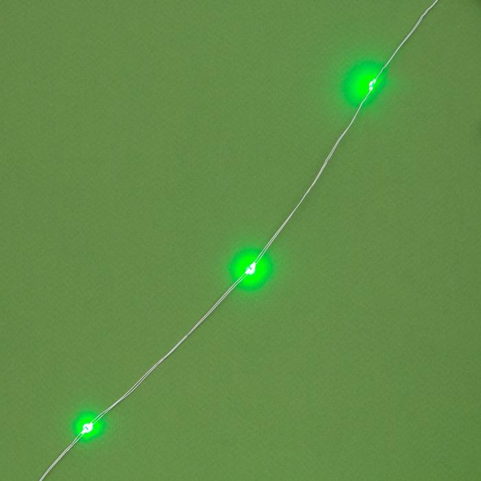 Гирлянда «Нить» 10 м роса, IP44, серебристая нить, 100 LED, свечение зелёное, 2 режима, солнечная батарея - фото 1883453291