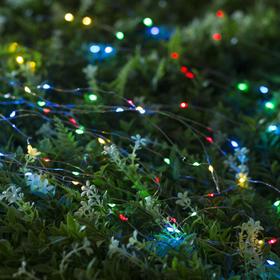 

Гирлянда «Нить» 20 м роса, IP44, серебристая нить, 200 LED, свечение мульти, 2 режима, солнечная батарея
