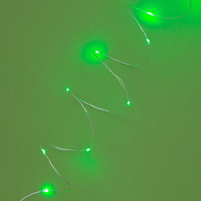 Гирлянда «Нить» 20 м роса, IP44, серебристая нить, 200 LED, свечение зелёное, 2 режима, солнечная батарея - фото 1905558823