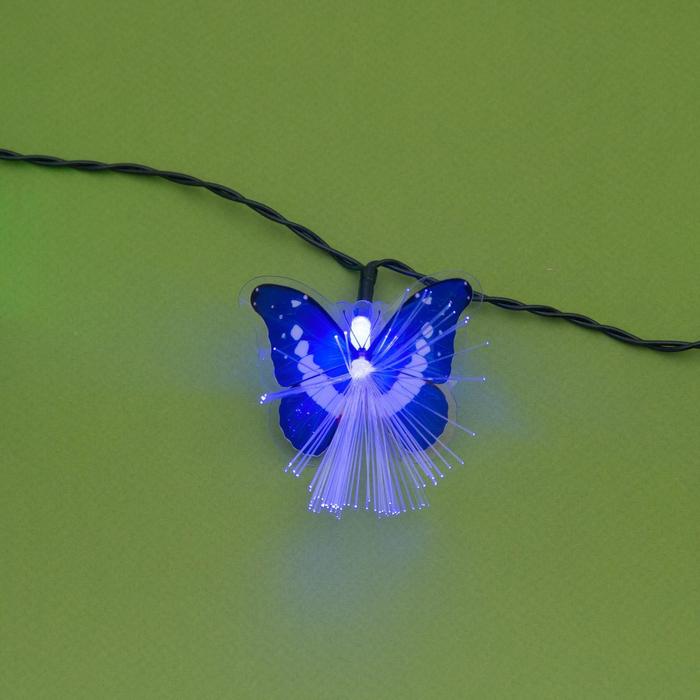 Гирлянда «Нить» 4.5 м с насадками «Бабочки», IP44, тёмная нить, 30 LED, свечение синее/зелёное, 2 режима, солнечная батарея - фото 1883453425