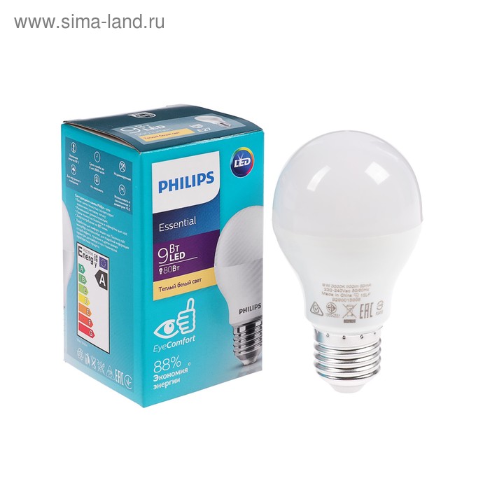 Лампа светодиодная  Philips ESS LEDBulb, 9 Вт, E27, 3000 К, 230 В - Фото 1