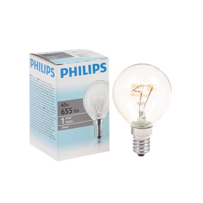 Лампа накаливания Philips Stan P45 CL 1CT/10X10, E14, 60 Вт, 230 В