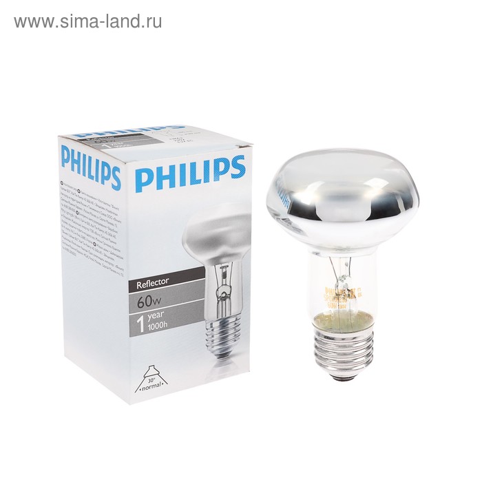 Лампа накаливания Philips Refl, NR63, 60 Вт, E27, 2700 К, 230 В - Фото 1
