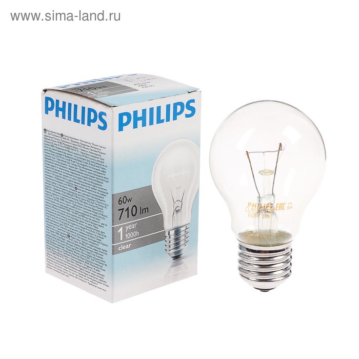 Лампа накаливания Philips Stan A55 CL 1CT/12X10, E27, 60 Вт, 230 В - Фото 1