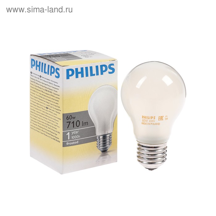 Лампа накаливания Philips Stan A55 FR 1CT/12X10, E27, 60 Вт, 230 В - Фото 1