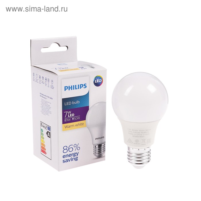 Лампа светодиодная  Philips LED Bulb, A60, 7 Вт, E27, 3000 К, 230 В - Фото 1
