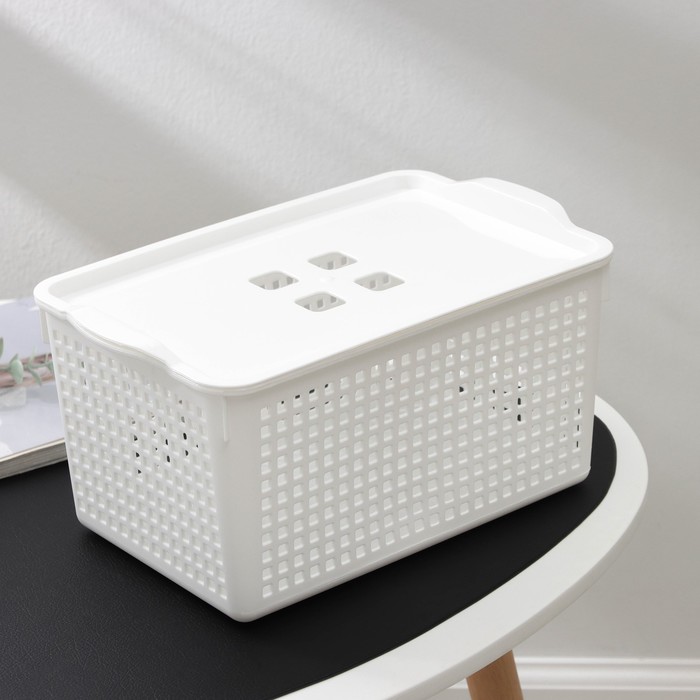 Корзина для хранения с крышкой «Лофт», 5,3 л, белая - Фото 1