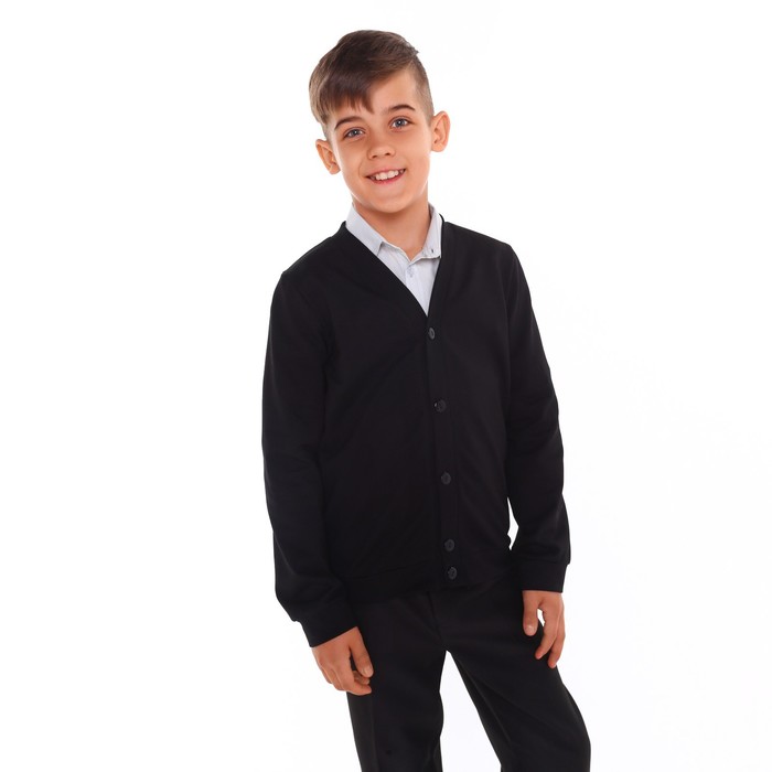 Школьный кардиган для мальчика, цвет чёрный, рост 116 см - Фото 1