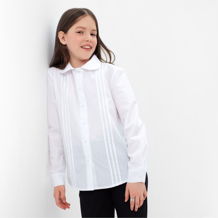 Школьная блузка для девочки, цвет белый, рост 158 см - Фото 1