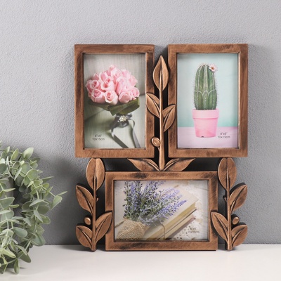 Фоторамка-коллаж на 3 фото 10×15 см «Росток», т. золото, 31.5×26×2 см