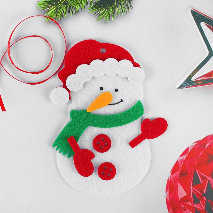 Ёлочная игрушка из фетра «Весёлый снеговик», своими руками - Фото 1