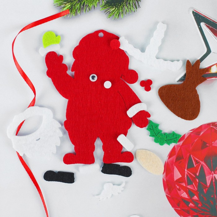 Набор для творчества - создай ёлочное украшение из фетра «Дед мороз с мешком подарков» - фото 1908466233