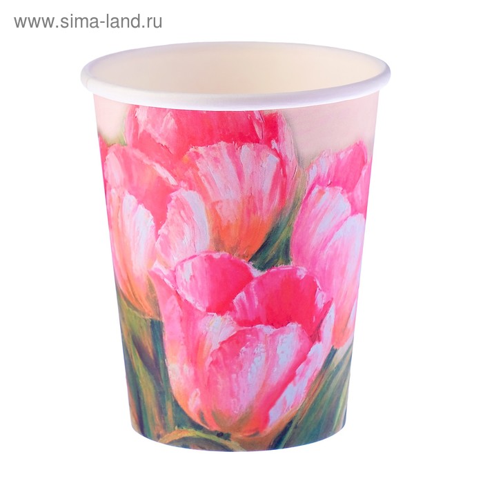 Стакан бумажный "Тюльпаны" 250 мл, диаметр 80 мм - Фото 1