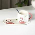 Чайная пара керамическая «Тропики», 300 мл, подставка 21×11,5, ложка - Фото 1