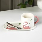 Чайная пара керамическая «Тропики», 300 мл, подставка 21×11,5, ложка - Фото 2