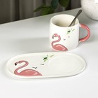 Чайная пара керамическая «Тропики», 300 мл, подставка 21×11,5, ложка - Фото 4