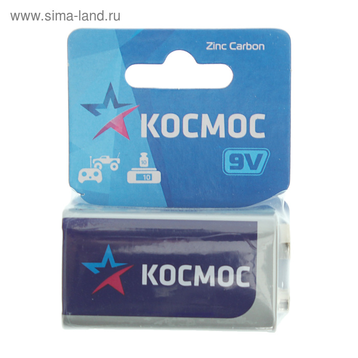 Батарейка солевая, 6F22-1BL, 9В, крона, блистер, 1 шт. - Фото 1