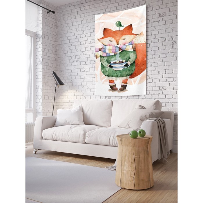 Декоративное панно с фотопечатью «Лисенок согревается», вертикальное, размер 100х150 см - Фото 1