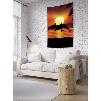 Декоративное панно с фотопечатью «Дельфины на закате», вертикальное, размер 100х150 см
