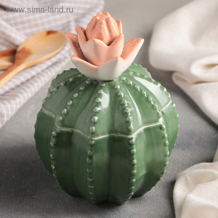 Банка керамическая для сыпучих продуктов «Кактус», 500 мл, цвет зелёный - Фото 1