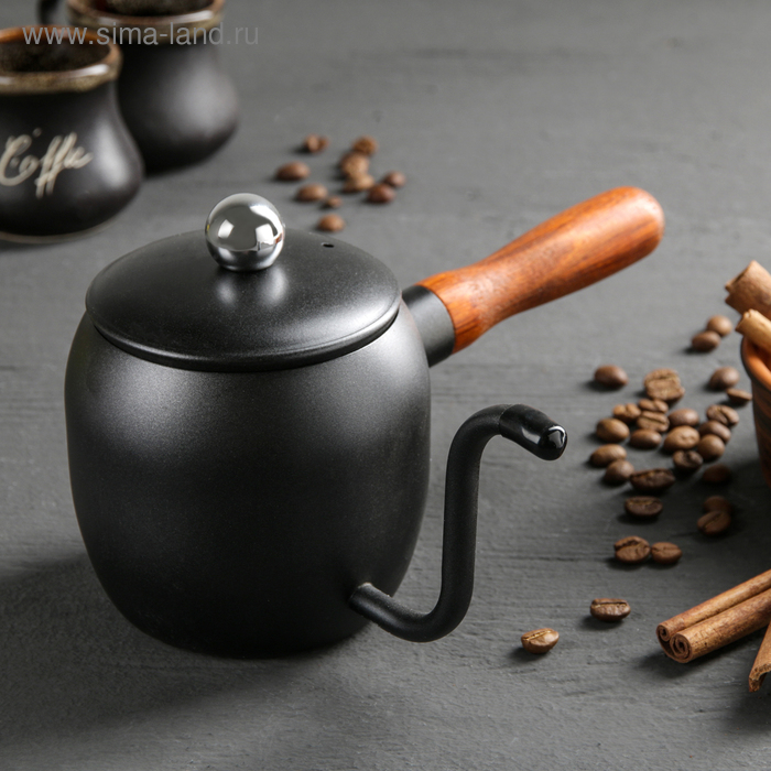 Турка, 500 мл, деревянная ручка, металл, чёрная - Фото 1