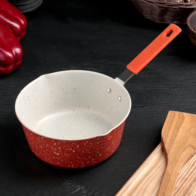 Ковш «Мрамор светлый», 1 л, силиконовая ручка, антипригарное покрытие, углеродистая сталь, цвет МИКС