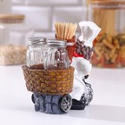 Набор для специй на подставке «Повар», 3 предмета: солонка 50 мл, перечница 50 мл, подставка с ёмкостью для зубочисток, фигурка МИКС - Фото 2