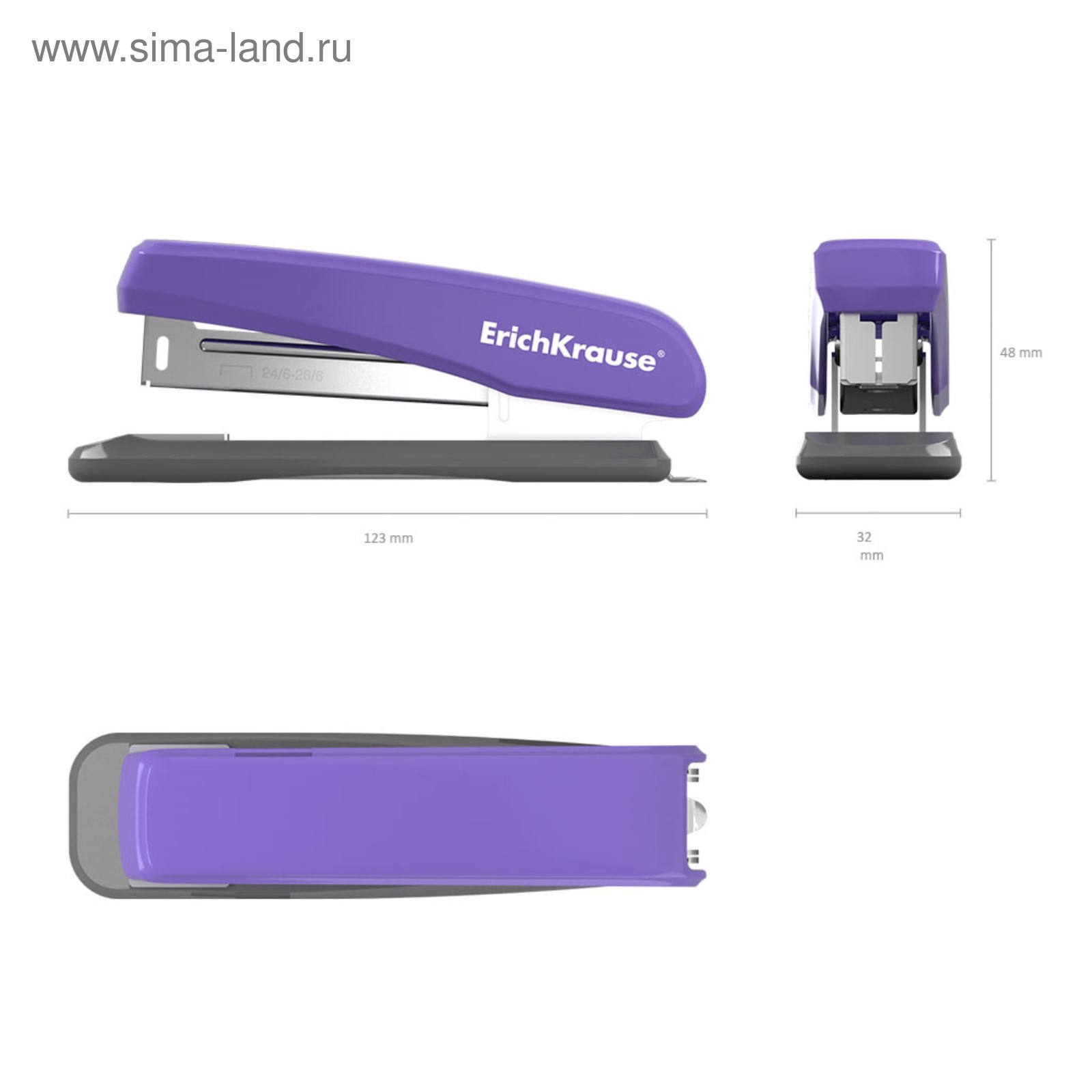 Степлер ErichKrause Quadro, № 24/6, до 25 листов, антистеплер, вмещает ...